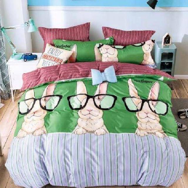 Lenjerie de pat dublu din Bumbac Satinat, 4 piese Syggy Iepurasi 235 x 240