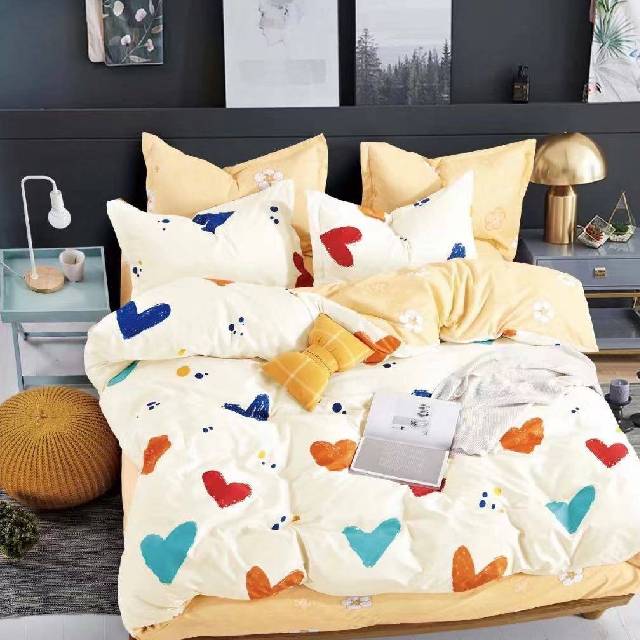 Lenjerie de pat dublu din Bumbac Satinat, 4 piese Syggy Inimi Multicolor 235 x 240