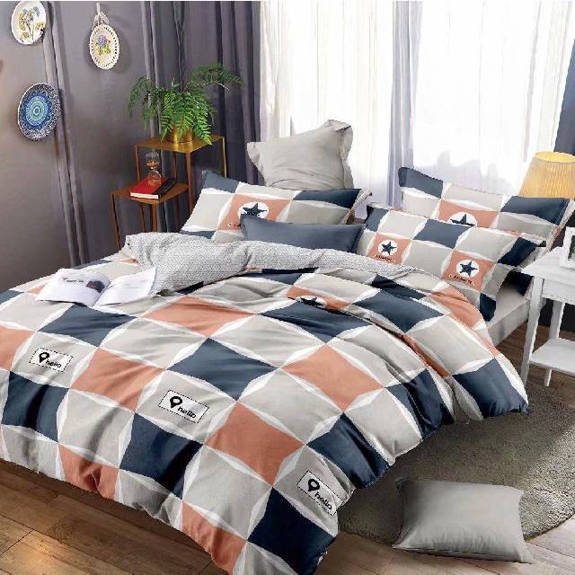 Lenjerie de pat dublu din Bumbac Satinat, 4 piese Syggy Hello 235 x 240