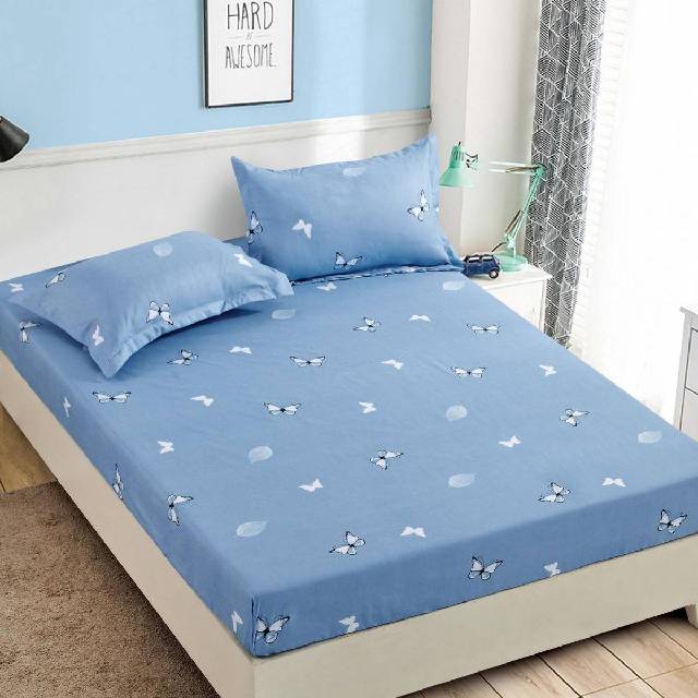 Husa de pat, 3 piese din Bumbac Finet, Syggy Butterfly Blue 140-180 x 200