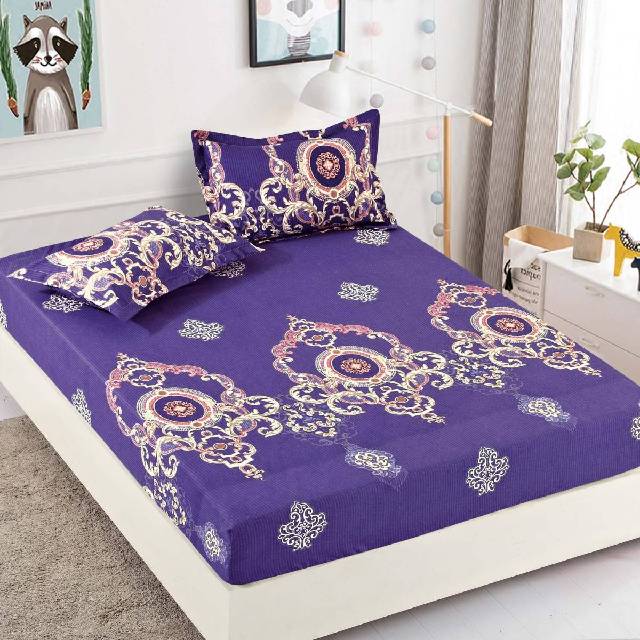 Husa de pat, 3 piese din Bumbac Finet, Syggy Motive Mov 140-180 x 200