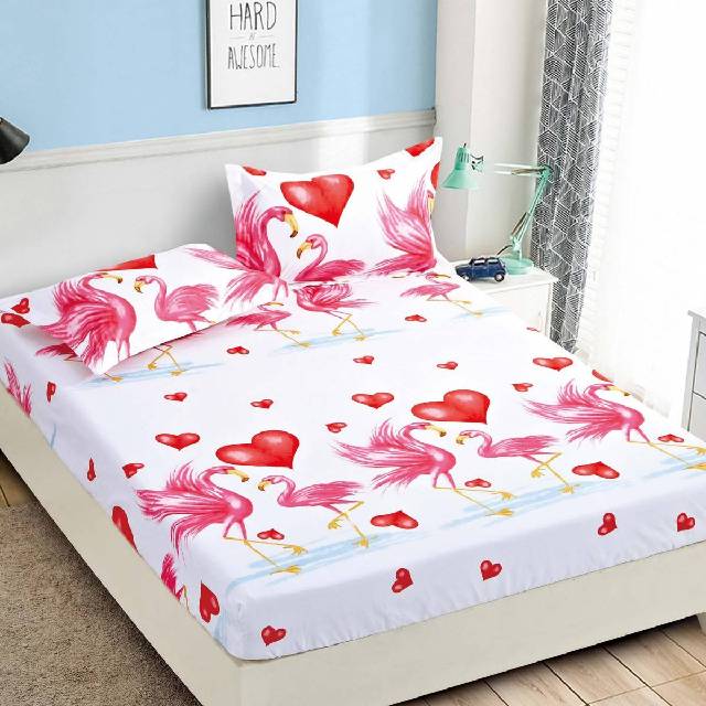 Husa de pat, 3 piese din Bumbac Finet, Syggy Flamingo 140-180 x 200