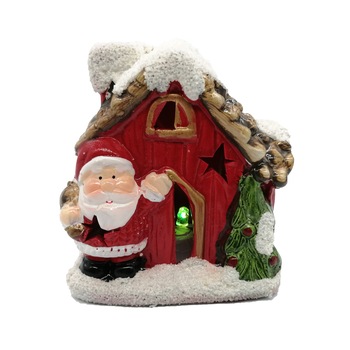 Decoratiune Ceramica de Craciun cu Led Luminos, Casuta cu Mos Craciun, 10 cm, Vision® Decoratiune Ceramica de Craciun cu Led Luminos, Casuta cu Mos Craciun, 10 cm, Vision®