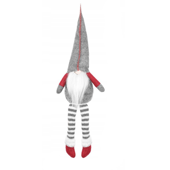 Figurina decorativa, pentru Craciun, Zola®, Spiridus, picioare lungi, 50x14 cm, gri cu rosu