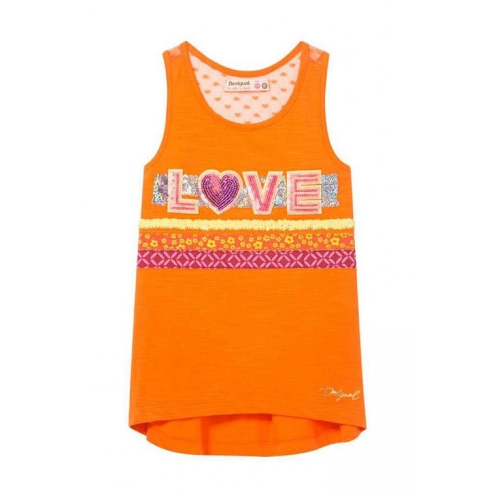 Top fete cu paiete, Desigual Lace, Portocaliu, 13-14 Ani