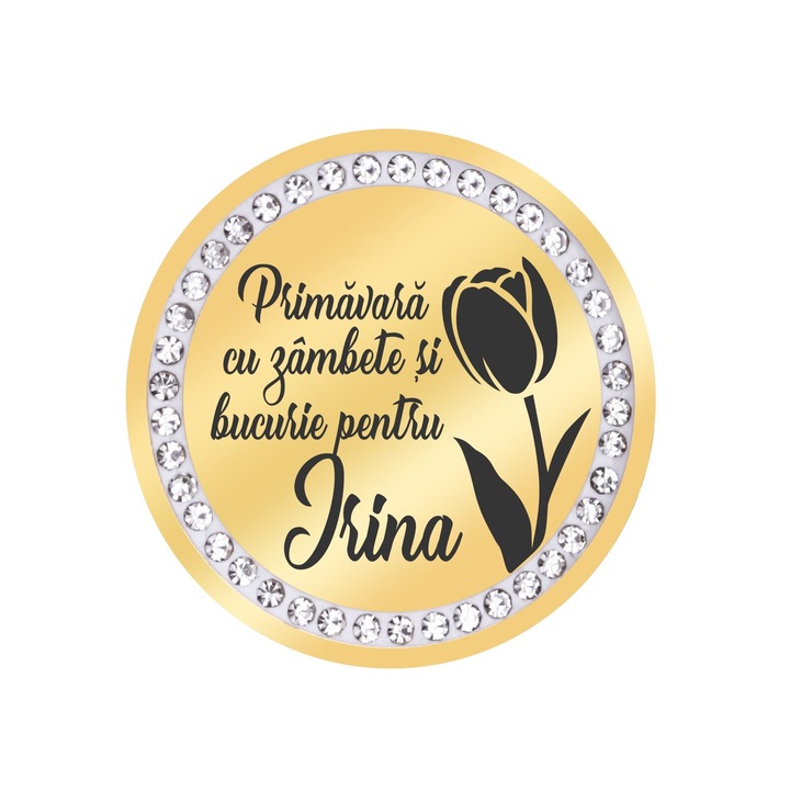 Martisor Brosa Inox Banut Pietre Nume Irina Auriu