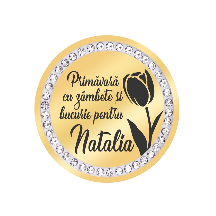 Martisor Brosa Inox Banut Pietre Nume Natalia Auriu