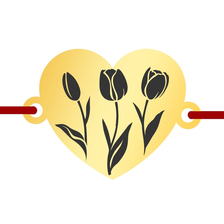 Martisor Bratara Inox Inima Aurie Lalele