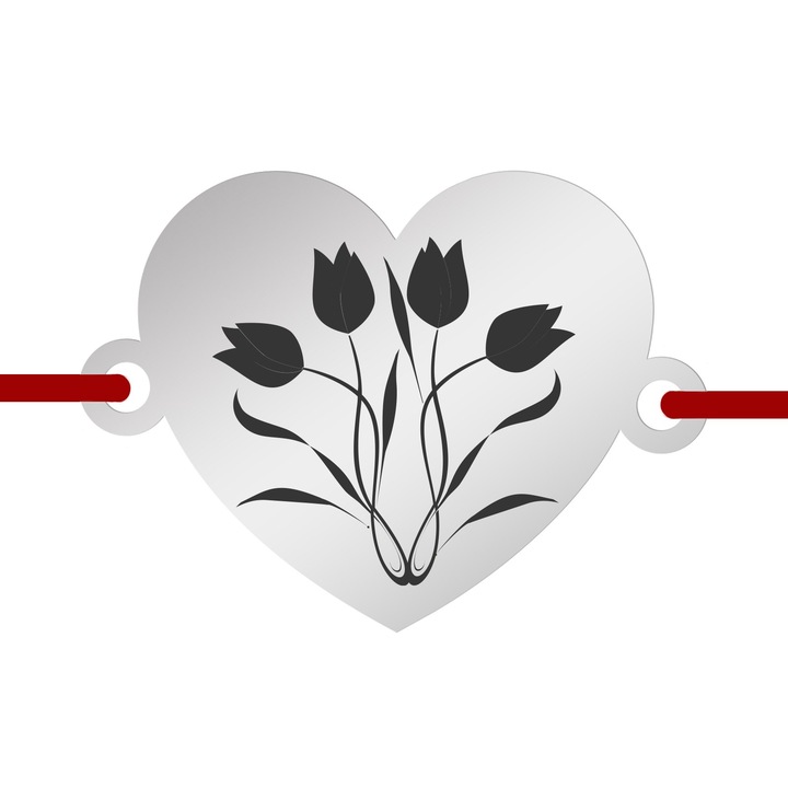 Martisor Bratara Inox Inima Argintie Buchet Lalele