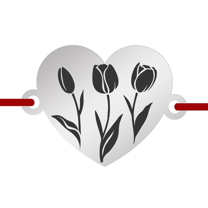 Martisor Bratara Inox Inima Argintie Lalele