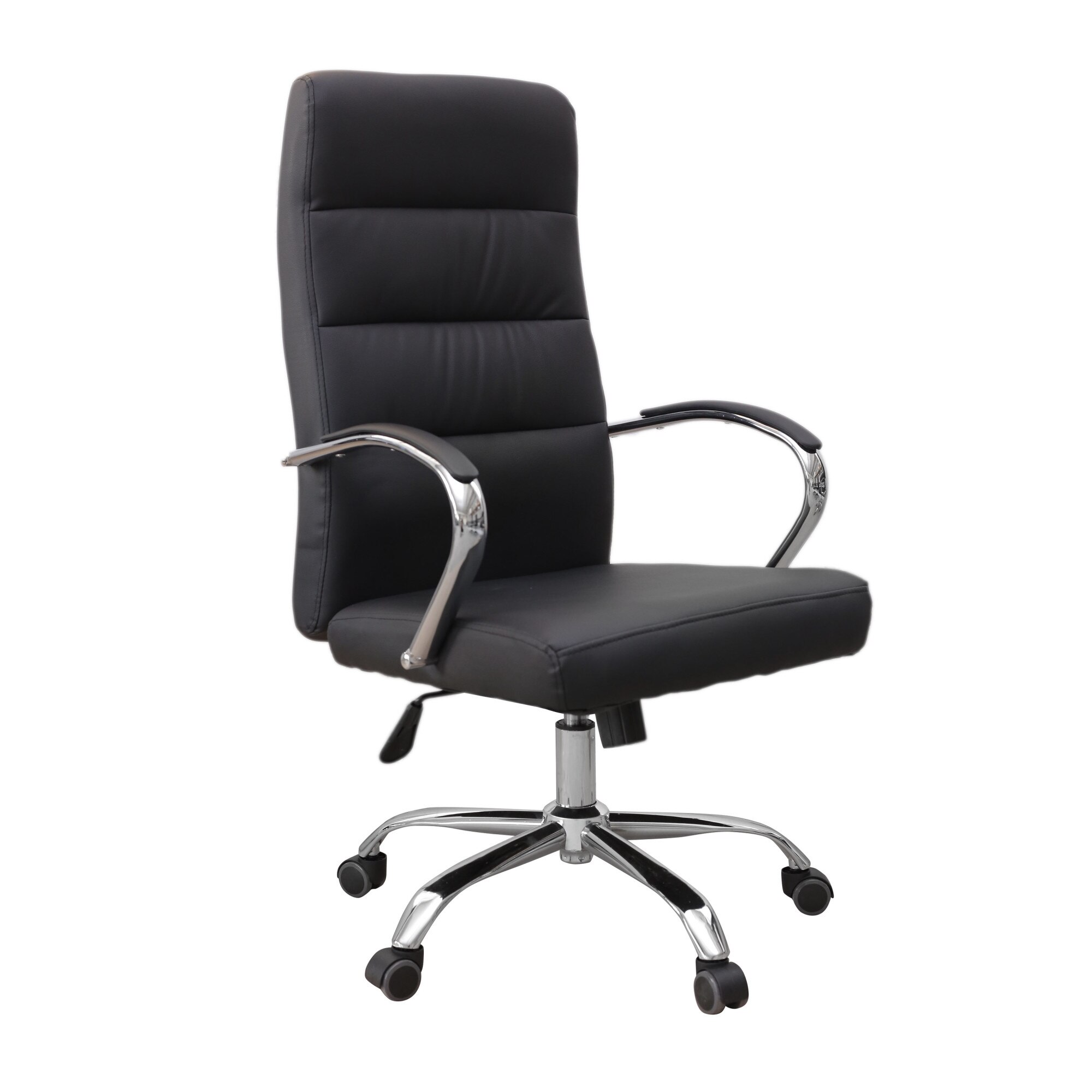 Scaun directorial Ambasador, baza cromata, piele ecologica, negru