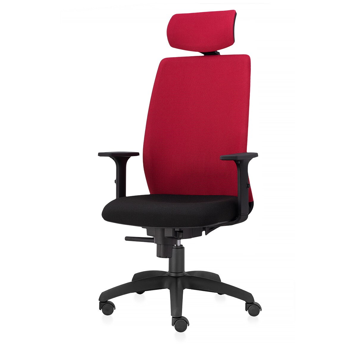 Scaun ergonomic de birou TRAFFIC CHAIRS CONCEPT NET, sezut NEGRU, spatar si tetiera tip NET ROSU, brate reglabile, mecanism multiblock, role gumate, suport lombar reglabil