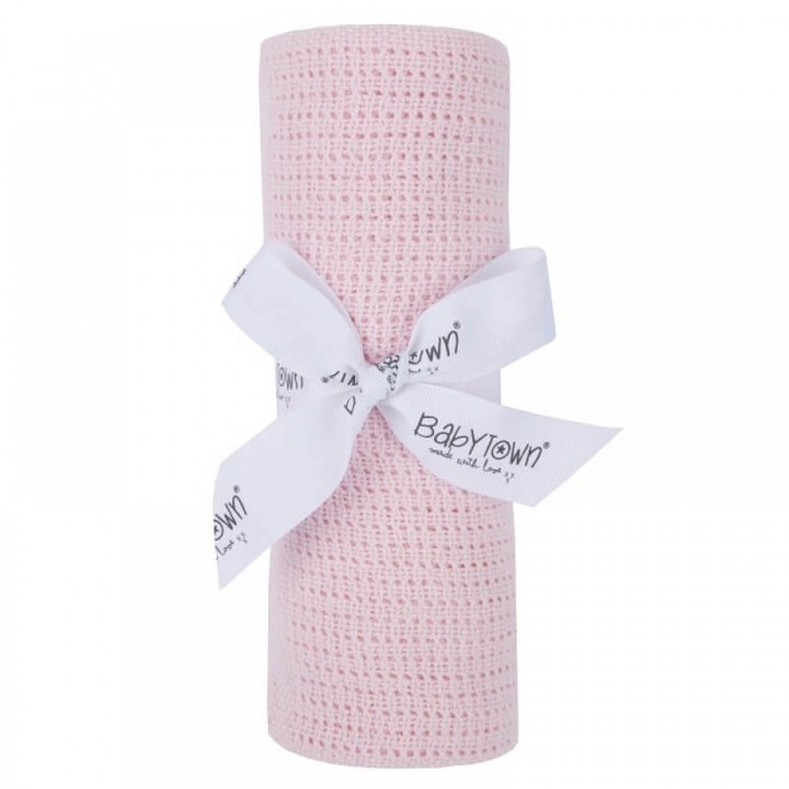 Paturica celulara din bumbac Baby Town, roz