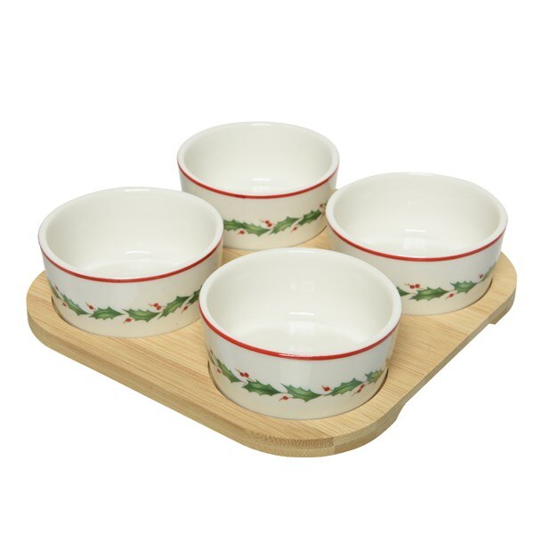 Set 4 boluri - Natural Bamboo, Portelan, Alb