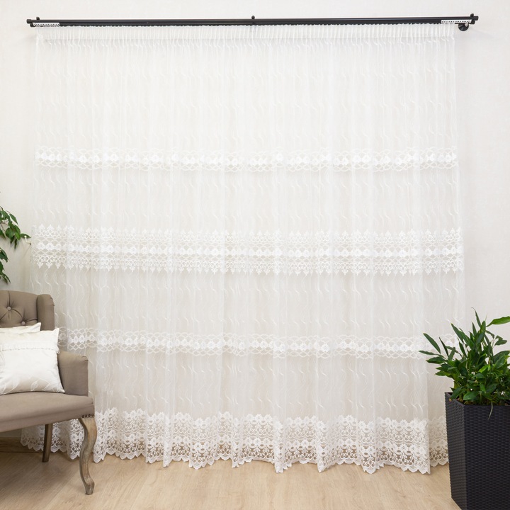 Perdea brodata Hiko alba Garden1 cu rejansa, 400x245cm