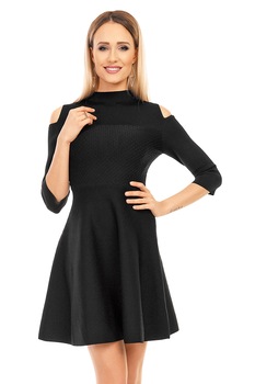 Rochie babydoll cu umerii goi, Negru Rochie babydoll cu umerii goi, Negru