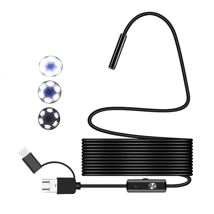 OEM, Mini endoszkóp kamera, 5,5 mm, USB Type-C, 1,5 m, 6 LED, vízálló