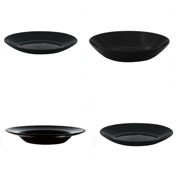 Set vesela format din 48 farfurii opal negru, 12 x 4 modele Set vesela format din 48 farfurii opal negru, 12 x 4 modele