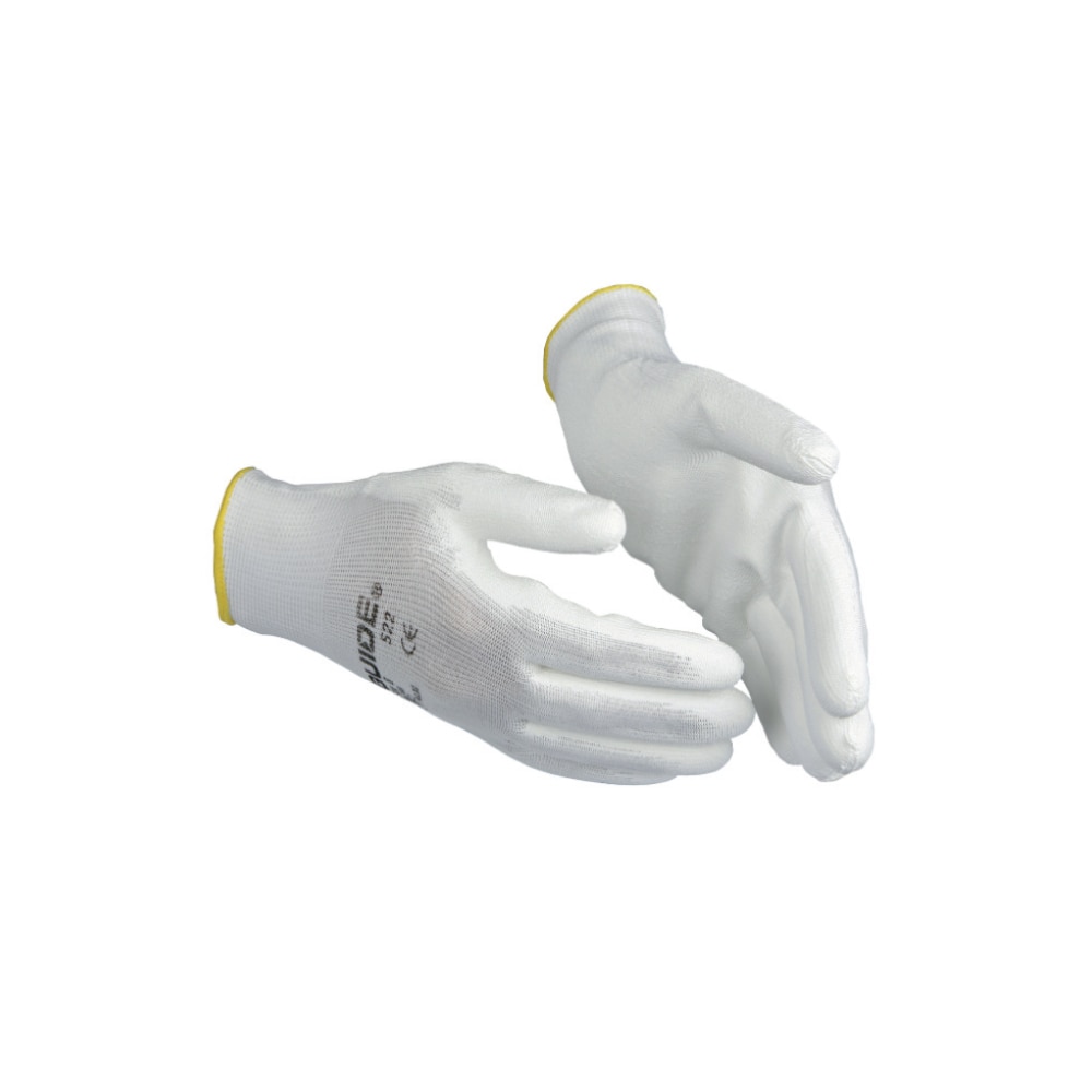 Manusi de protectie din poliester, albe, cu poliuretan in palma, Guide 522, marimea M
