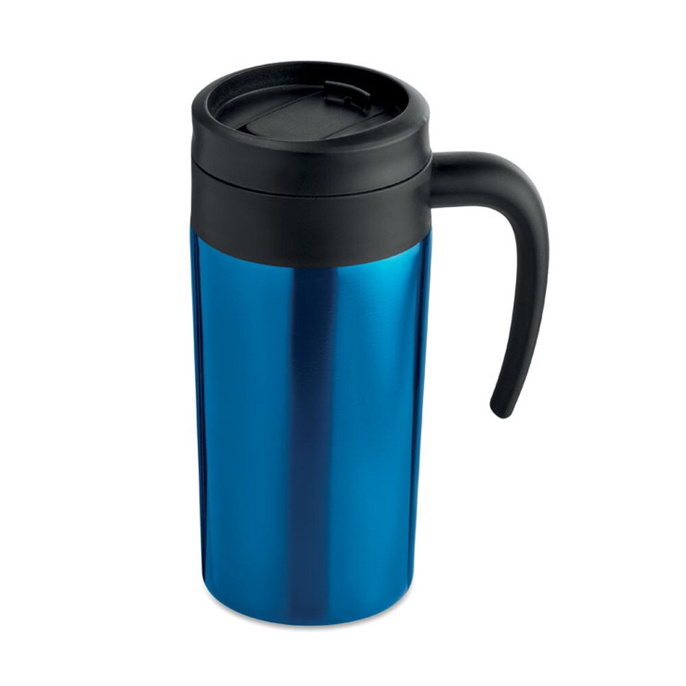 Cana termos, 340 ml, ø 7x15.5cm, Piksel, Otel inoxidabil Albastru, Perete dublu, Maner Plastic Negru