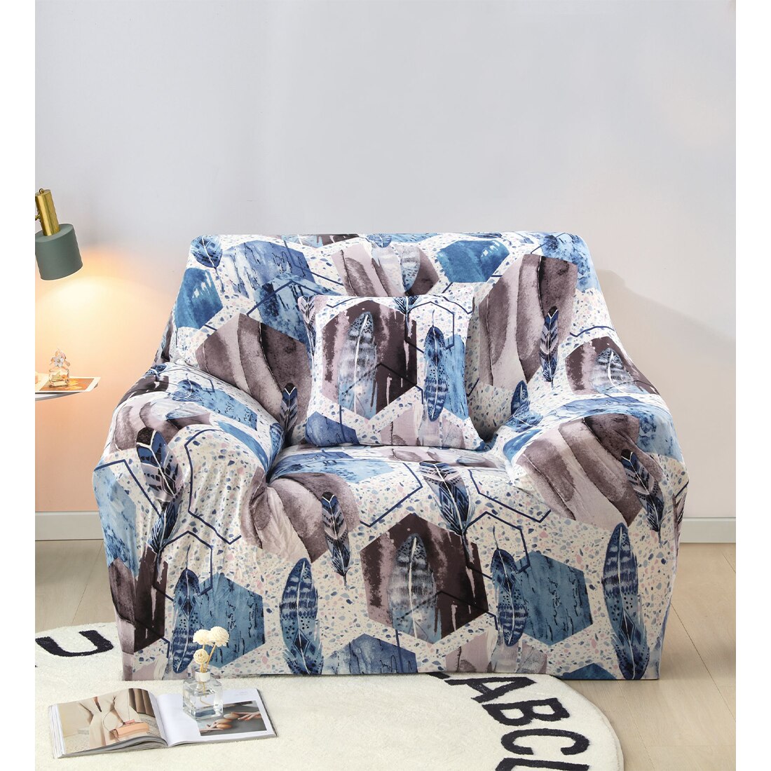 Husa Elastica Moderna pentru Fotoliu, Blue Feathers, HES1-26