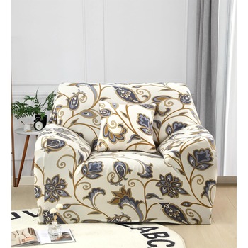 Husa Elastica Moderna pentru Fotoliu, Bleu Flowers, HES1-33 Husa Elastica Moderna pentru Fotoliu, Bleu Flowers, HES1-33