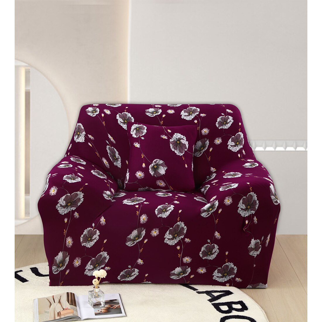 Husa Elastica Moderna pentru Fotoliu, White Flowers, HES1-34