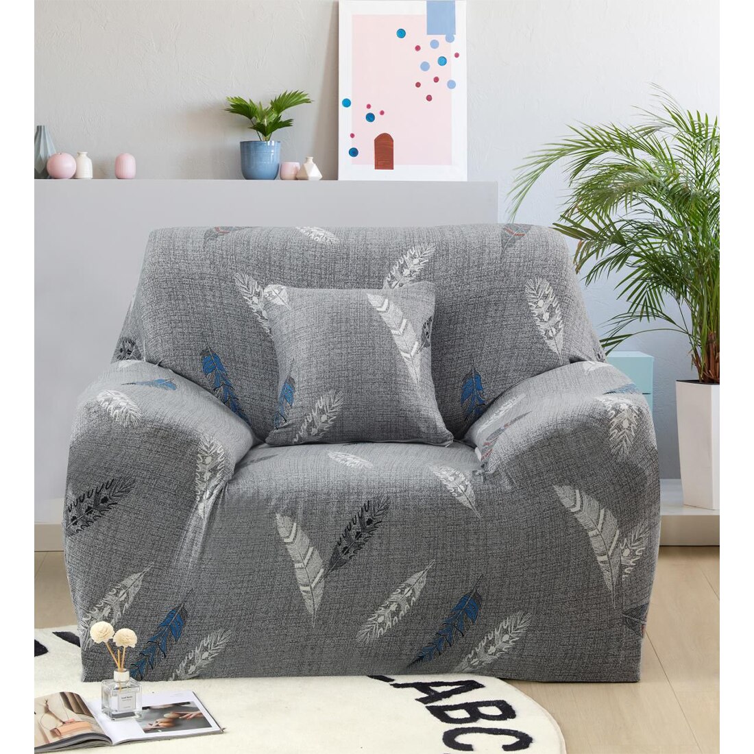 Husa Elastica Moderna pentru Fotoliu, Colored Feathers V2, HES1-37