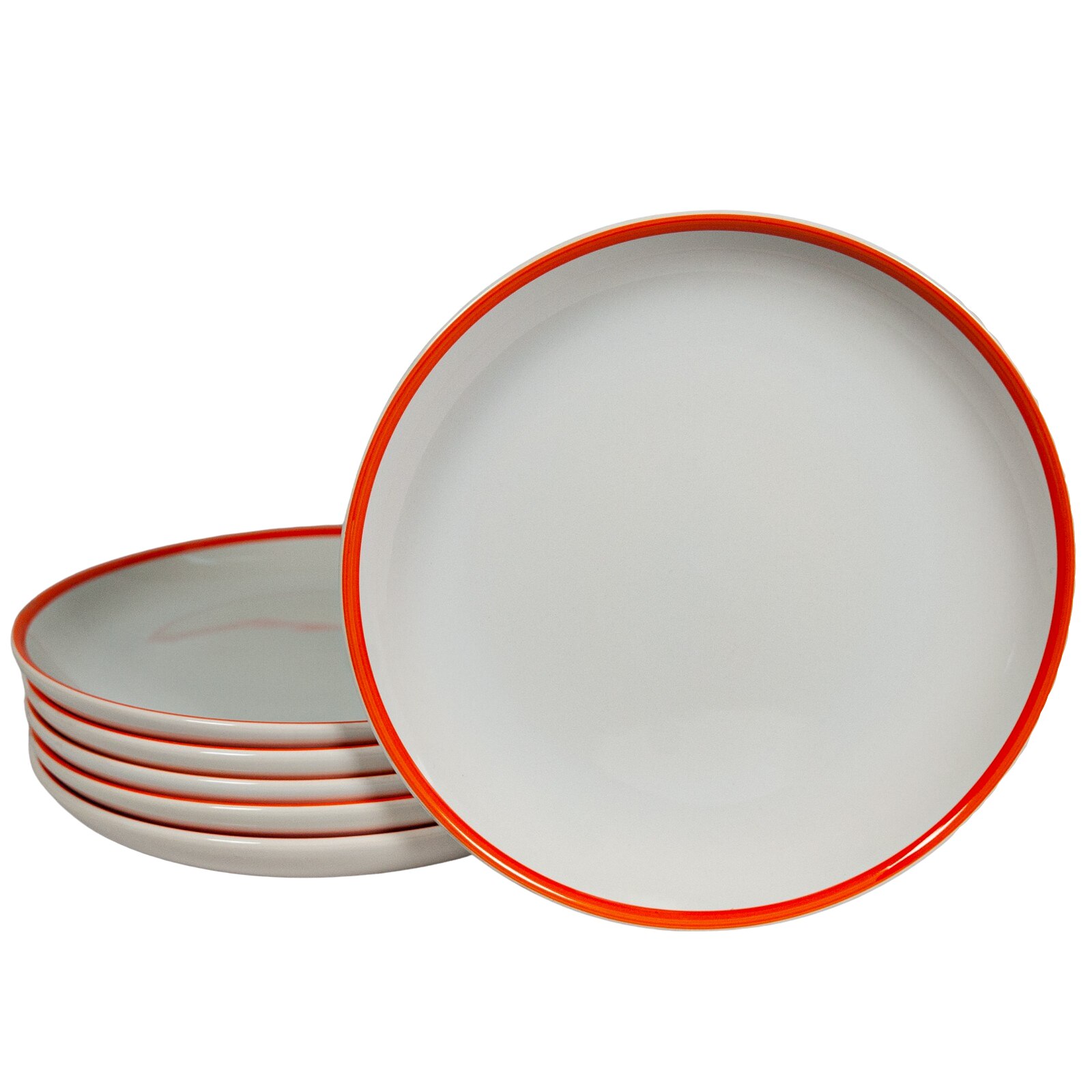 Set 6 farfurii desert, Cesiro, 20 cm, Alb Pur cu Linie Portocalie la Margine