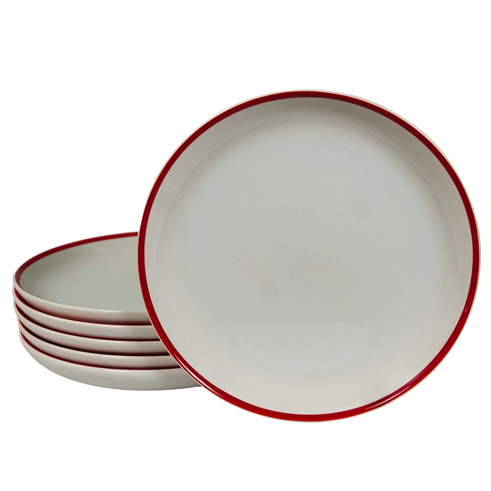 Set 6 farfurii desert, Cesiro, 20 cm, Alb Pur cu Linie Rosu la Margine