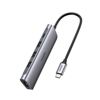 Hub UGREEN, CM418, 5 in 1, USB-C la 2 x USB, HDMI. RJ45 si USB-C, PD 100W, Viteza 5 GB/s, Carcasa aluminiu, Gri, Tip snur impletit Hub UGREEN, CM418, 5 in 1, USB-C la 2 x USB, HDMI. RJ45 si USB-C, PD 100W, Viteza 5 GB/s, Carcasa aluminiu, Gri, Tip snur impletit