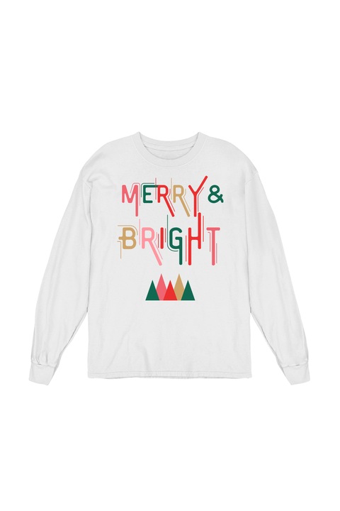 Bluza Femei Mesaje de Craciun, Merry& Bright, regular fit, bumbac, Alb