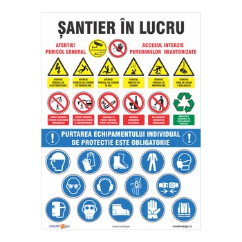 Santier in lucru, banner avertizare, 130x180 cm Santier in lucru, banner avertizare, 130x180 cm