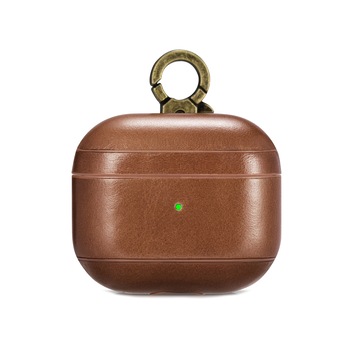 Husa pentru AirPods 3, iCarer, din piele naturala, interior microfibra, decupaj indicator LED, cu carabina, Maro coniac Husa pentru AirPods 3, iCarer, din piele naturala, interior microfibra, decupaj indicator LED, cu carabina, Maro coniac