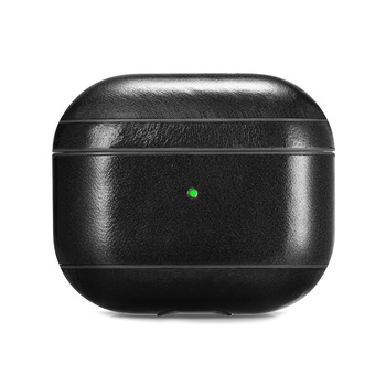 Husa pentru AirPods 3, iCarer, din piele naturala, interior microfibra, decupaj indicator LED, Negru Husa pentru AirPods 3, iCarer, din piele naturala, interior microfibra, decupaj indicator LED, Negru
