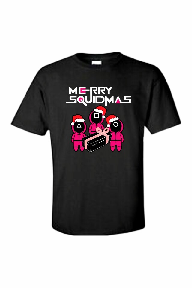 Tricou bumbac unisex Squid Game Christmas, Negru