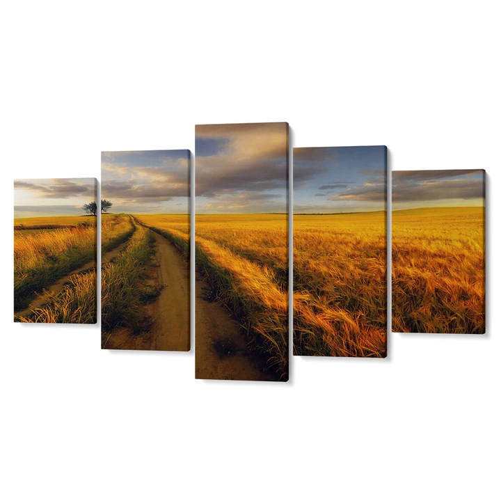 Комплект от 5 Tabouri premium multicanvas декор, Път през житното поле, 105 x 200 см