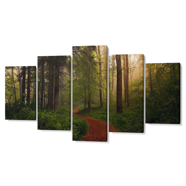 Többrészes prémium vászon dekorkép, Út a zöld erdőn keresztül, 55 x 100 cm