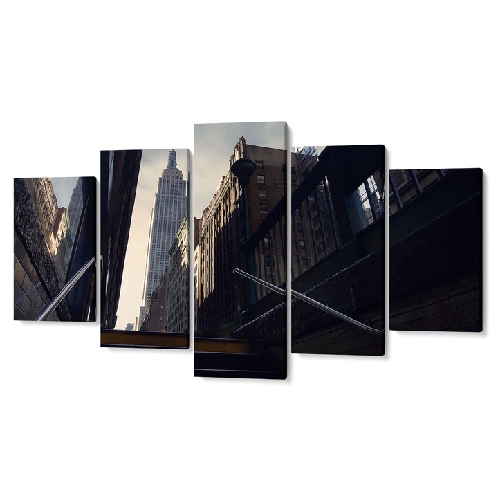 Комплект от 5 Tabouri premium multicanvas декор, Излизане от метрото между небостъргачи, 105 x 200 см