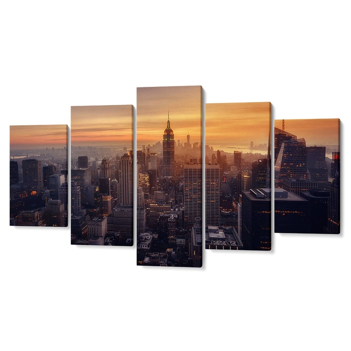 Комплект от 5 Tabouri premium multicanvas декор, Залез над метрополията, небостъргач, 55 x 100 cm