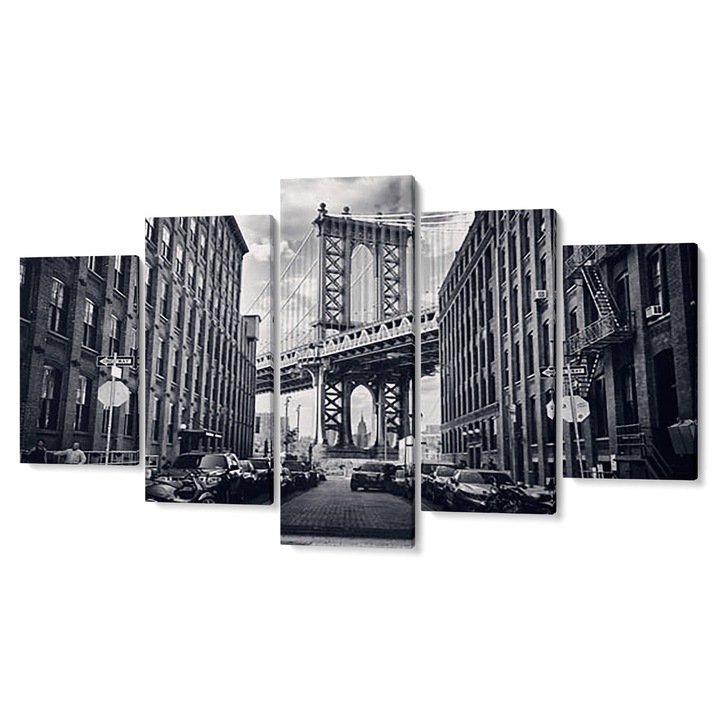 Комплект от 5 Tabouri Premium multicanvas декор, Изглед към моста от улица в мегаполиса, 55 x 100 см