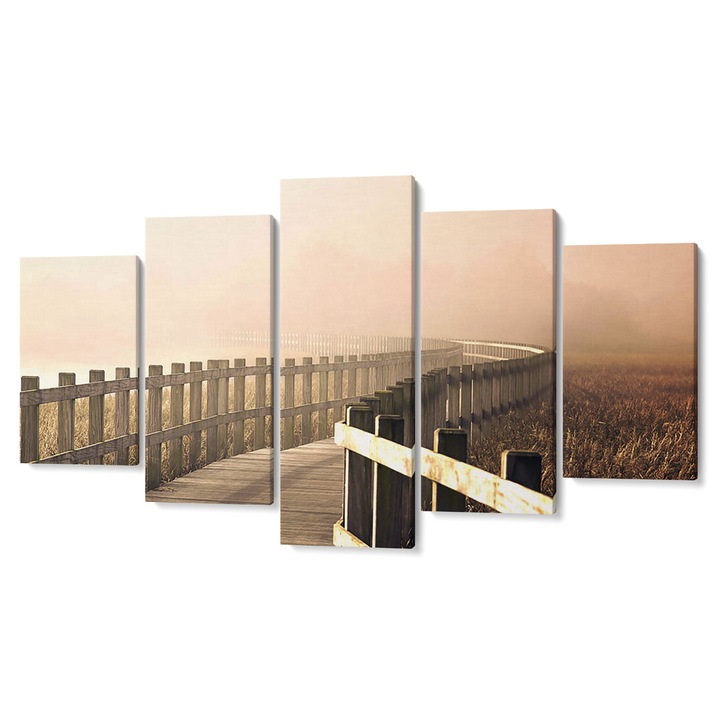 Комплект от 5 декора Tabouri Premium multicanvas, Ограден път, през поле с пшеница, 55 x 100 см