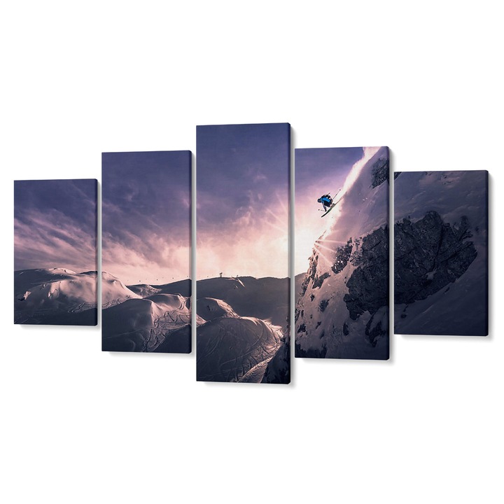 Комплект от 5 части Tabouri Premium multi-canvas декор, Каране на ски по заснежени склонове, 105 x 200 см
