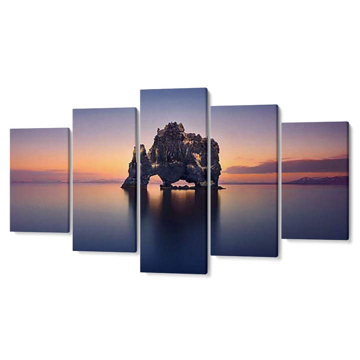 Комплект от 5 части Tabouri Premium multicanvas decor, Rocks in the water, colorful sunset, 105 x 200 cm