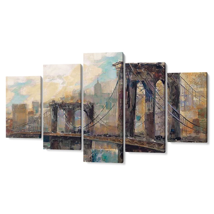 Комплект от 5 Tabouri premium multicanvas декор, Град, изглед към моста, 55 x 100 см