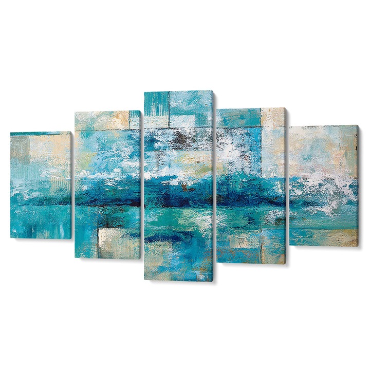Комплект картини Tabouri Decor Premium Multicanvas, 5 части, Abstract Aqua, Тюркоаз, 105 x 200 см