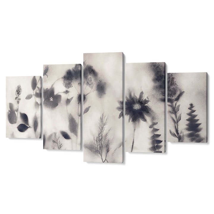 Комплект от 5 Tabouri Premium multicanvas декор, Цветя в мъглата, 55 x 100 см