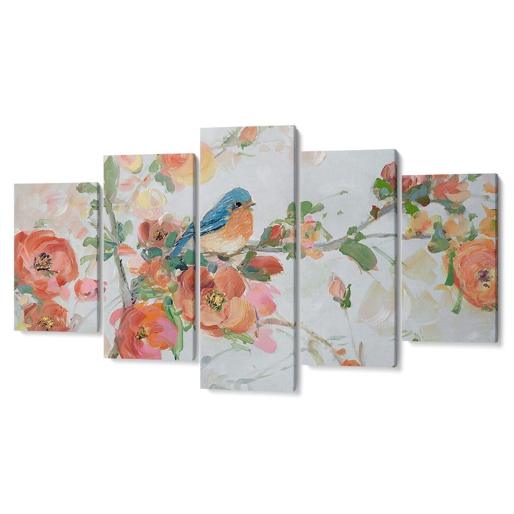 Комплект от 5 Tabouri premium multicanvas декор, Macaleandru върху цъфтяща клонка I, 105 x 200 cm