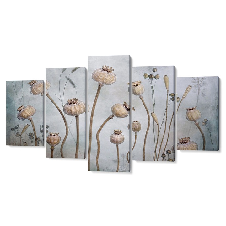 Комплект от 5 части Tabouri Premium multicanvas декор, Луковици и цветни стъбла, 105 x 200 cm