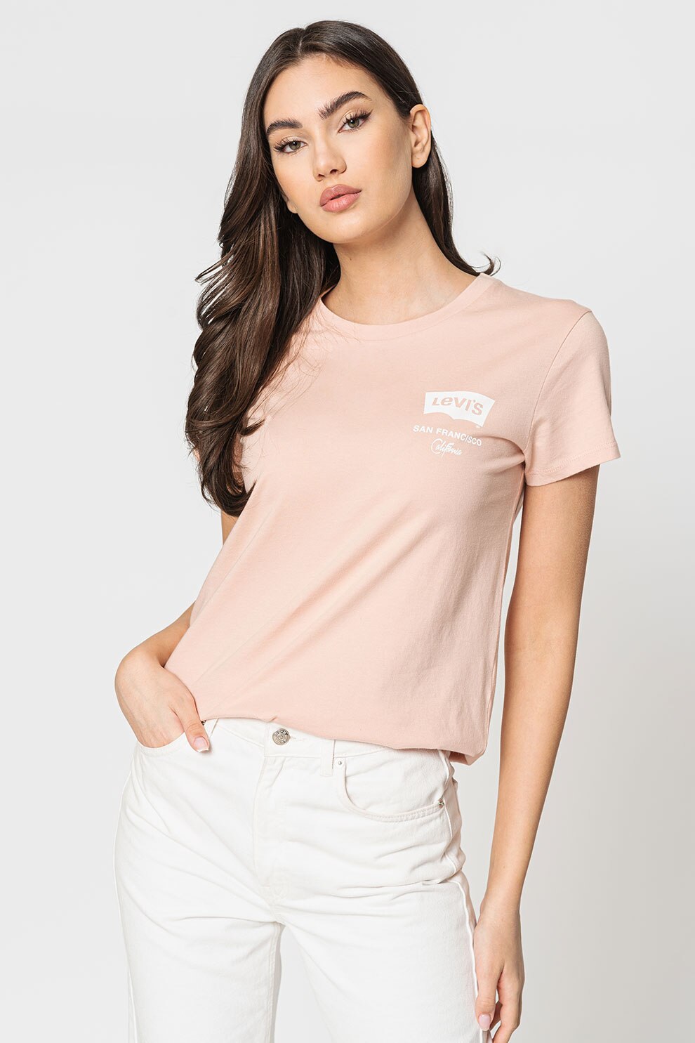 Levi's, Tricou regular fit din bumbac, Roz/Crem